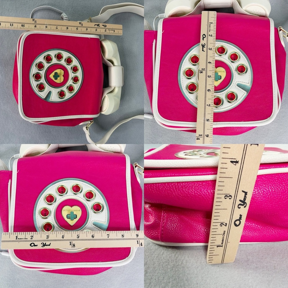 Betsey Johnson Kitsch Pink White Phone Crossbody Purse Bag Hotline Retro Y2K - Picture 7 of 13